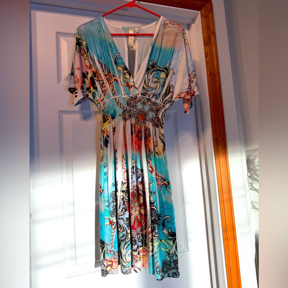 Multicolor V-Neck Women Dress